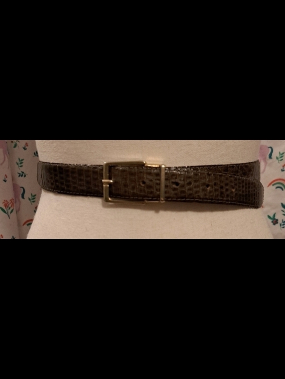 Vintage Sera Olive Mocha Exotic Lizard Neutral Boho Casual Quiet Lux Belt 41in
